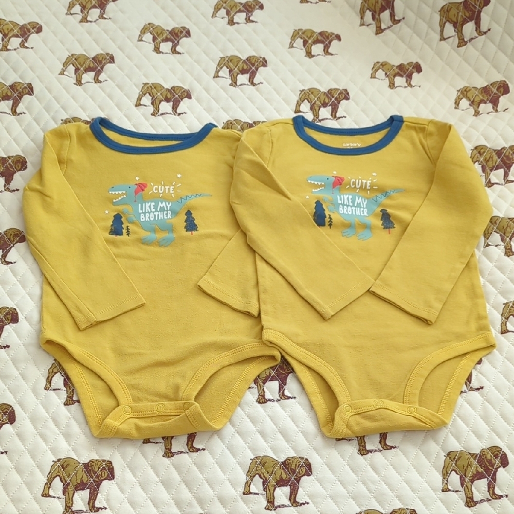 Set of 2 Yellow Dinosaur Print onesies